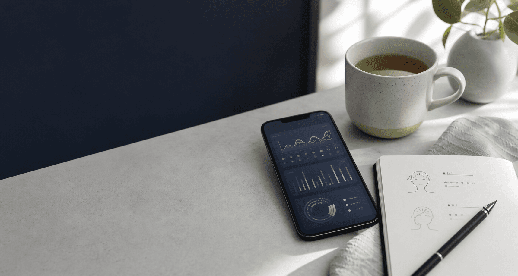 Phone and handwritten symptom note on a calm home workspace